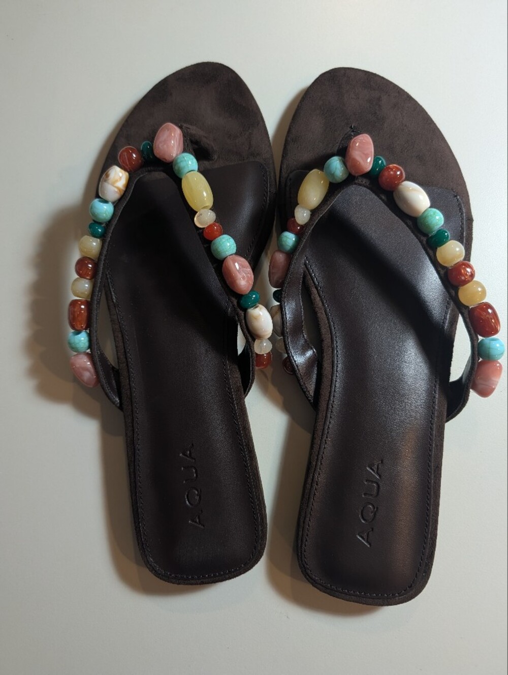 Aqua Black Beaded Multi-Color Jules Slide Sandals Size 10